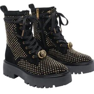 Kurt Geiger GOLD STUD-EMBELLISHED LACE-UP BOOTS